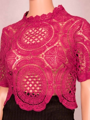 Magenta Crochet Top in Tops