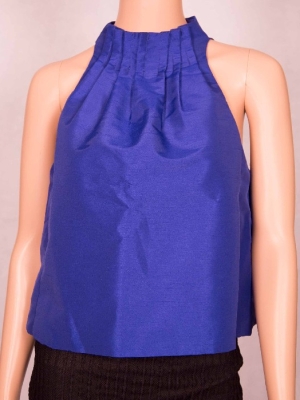 Blue Pleated Collar Top in Tops