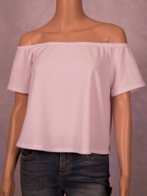 White Off Shoulder Crop in Tops