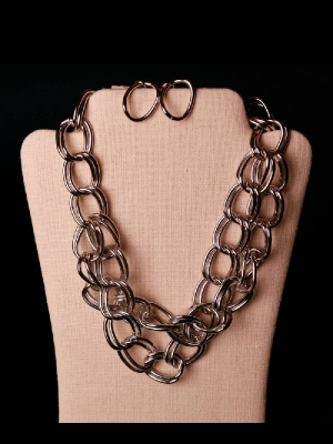 Silver Double Chain Necklace w/Earrings in Jewelry