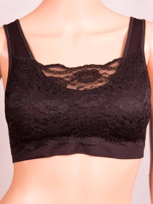 Black Wide Strap Lace Cami Bra in Foundations
