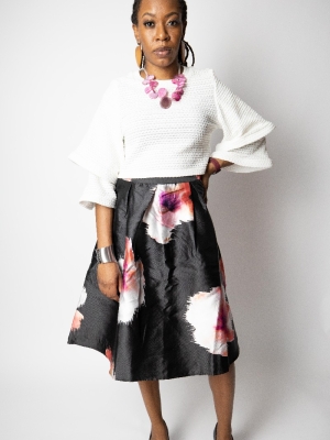 Black Floral Skirt w/ pockets in Skirts