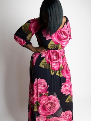 Floral Sheer Dress*Plus in Dresses