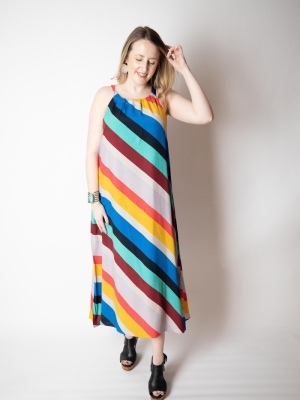 Striped, multi-color halter maxi dress in Dresses