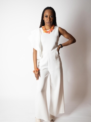 Ivory jumpsuit w/ double ruffle sleeve in Jumpsuit